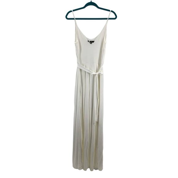 LULU'S SZ M Just Breathe White Belted Slit Rayon Blend Wide Leg Jumpsuit NEW B23 - Picture 2 of 8
